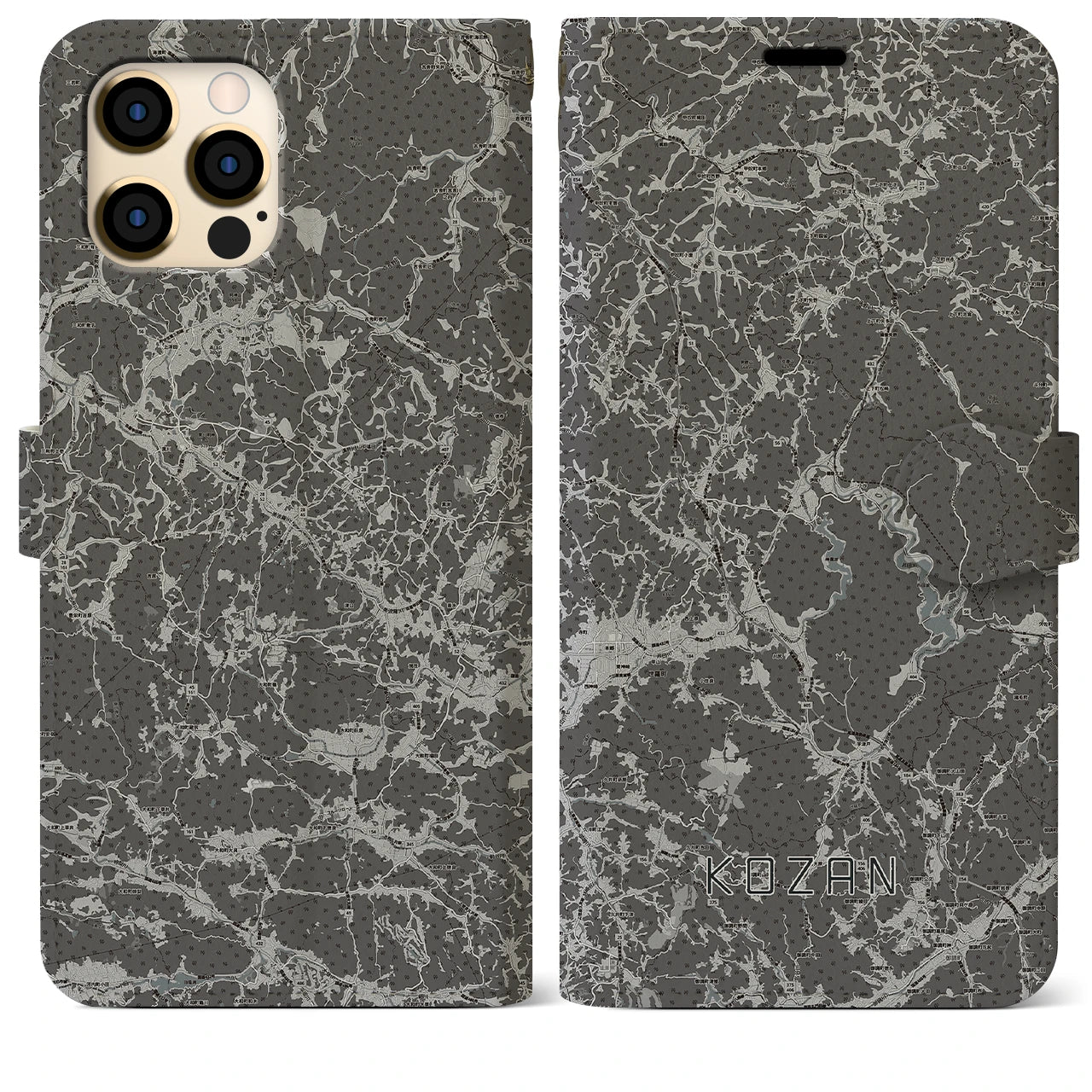 【甲山(広島県)】地図柄iPhoneケース(手帳タイプ)モノトーン・iPhone 12 Pro Max 用