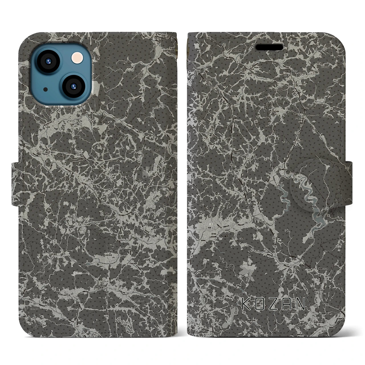 【甲山(広島県)】地図柄iPhoneケース(手帳タイプ)モノトーン・iPhone 13 用