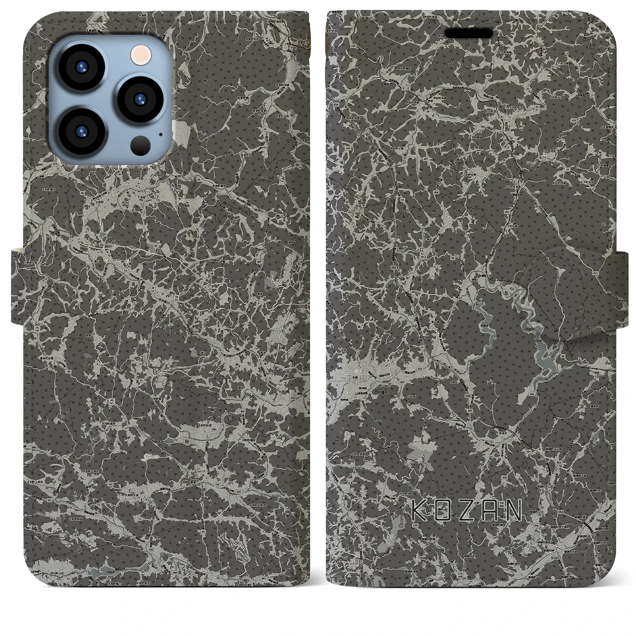 【甲山(広島県)】地図柄iPhoneケース(手帳タイプ)モノトーン・iPhone 13 Pro Max 用