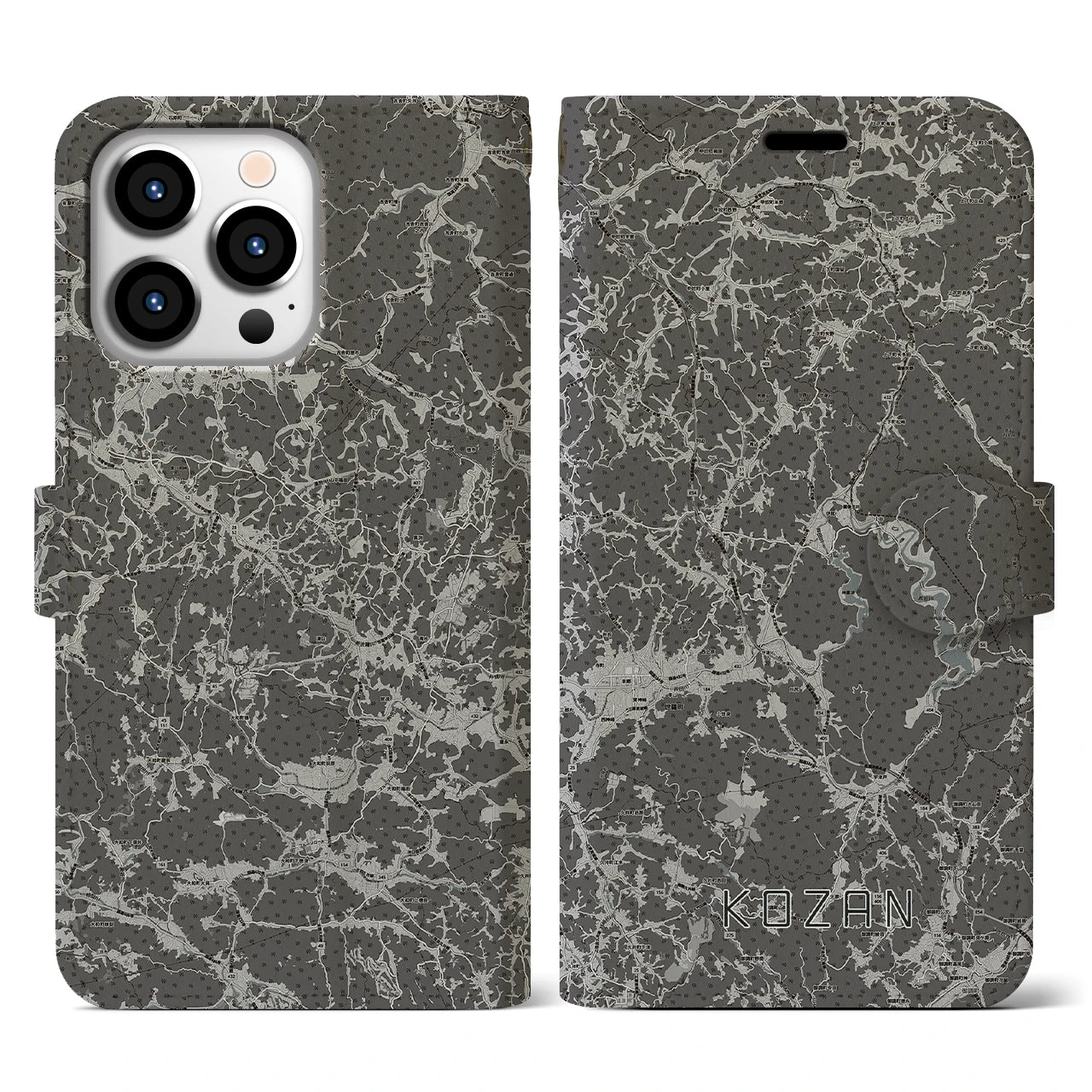 【甲山(広島県)】地図柄iPhoneケース(手帳タイプ)モノトーン・iPhone 13 Pro 用
