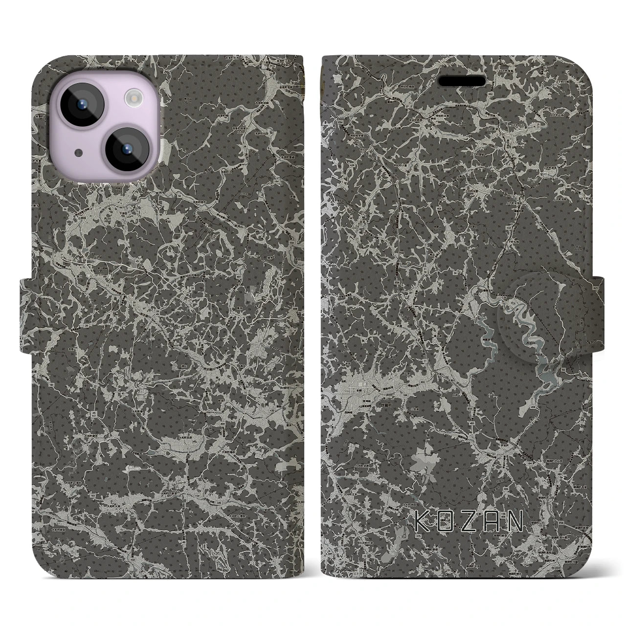 【甲山(広島県)】地図柄iPhoneケース(手帳タイプ)モノトーン・iPhone 14 用