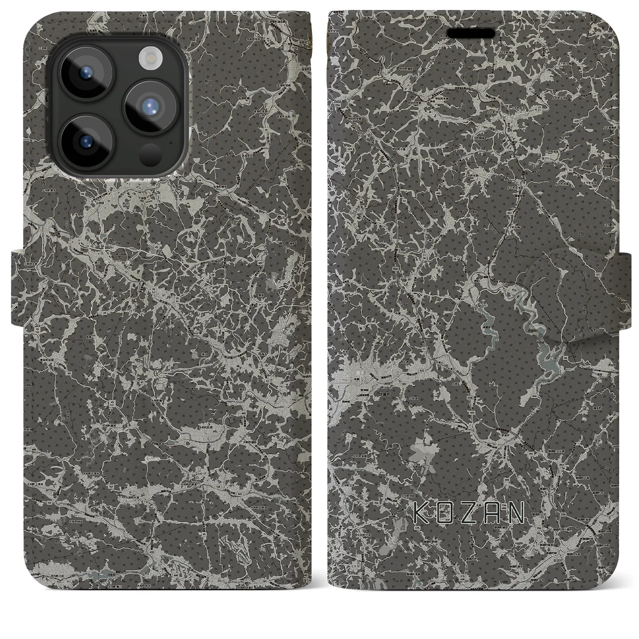 【甲山(広島県)】地図柄iPhoneケース(手帳タイプ)モノトーン・iPhone 15 Pro Max 用