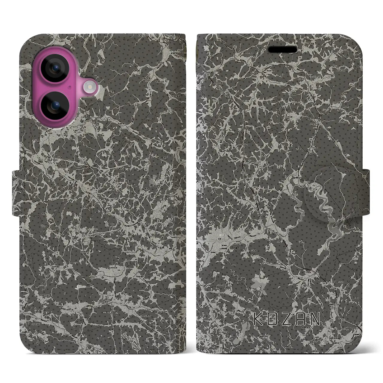 【甲山(広島県)】地図柄iPhoneケース(手帳タイプ)モノトーン・iPhone 16 Pro 用