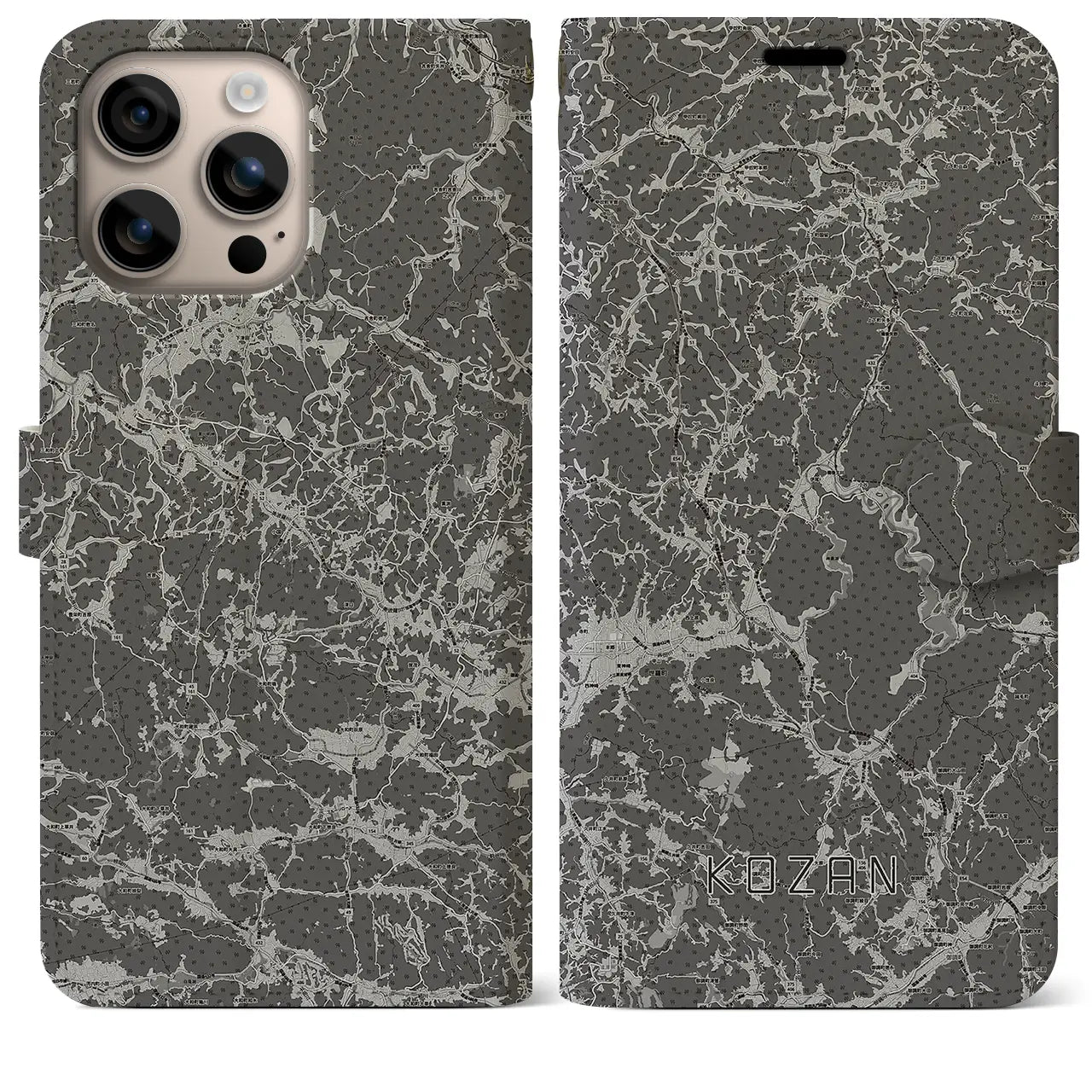 【甲山(広島県)】地図柄iPhoneケース(手帳タイプ)モノトーン・iPhone 16 Plus 用