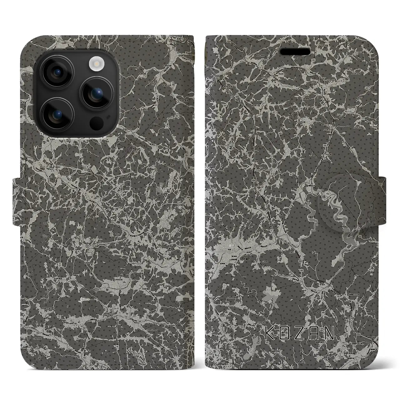 【甲山(広島県)】地図柄iPhoneケース(手帳タイプ)モノトーン・iPhone 16 用