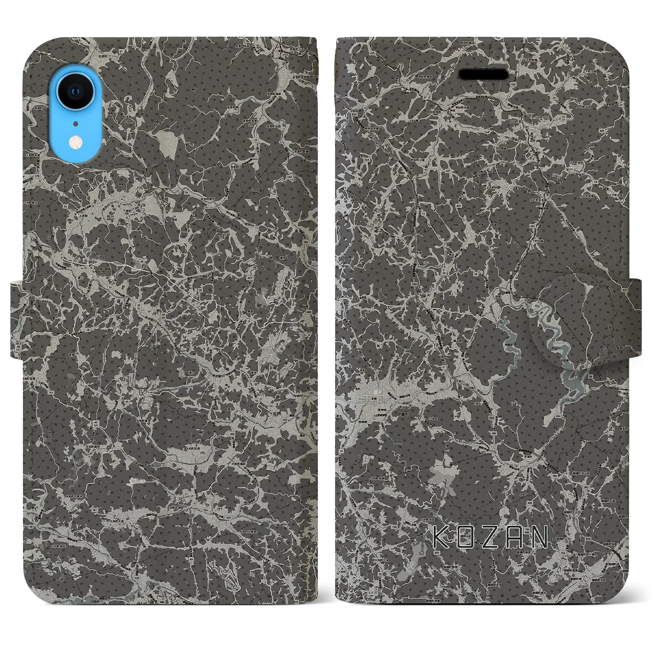 【甲山(広島県)】地図柄iPhoneケース(手帳タイプ)モノトーン・iPhone XR 用