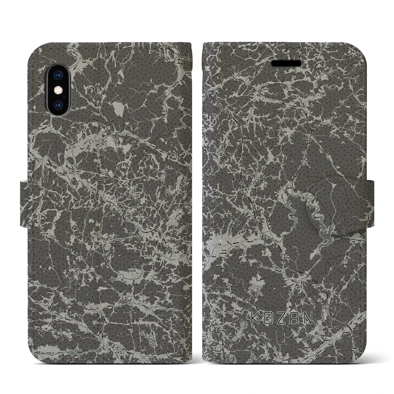 【甲山(広島県)】地図柄iPhoneケース(手帳タイプ)モノトーン・iPhone XS / X 用