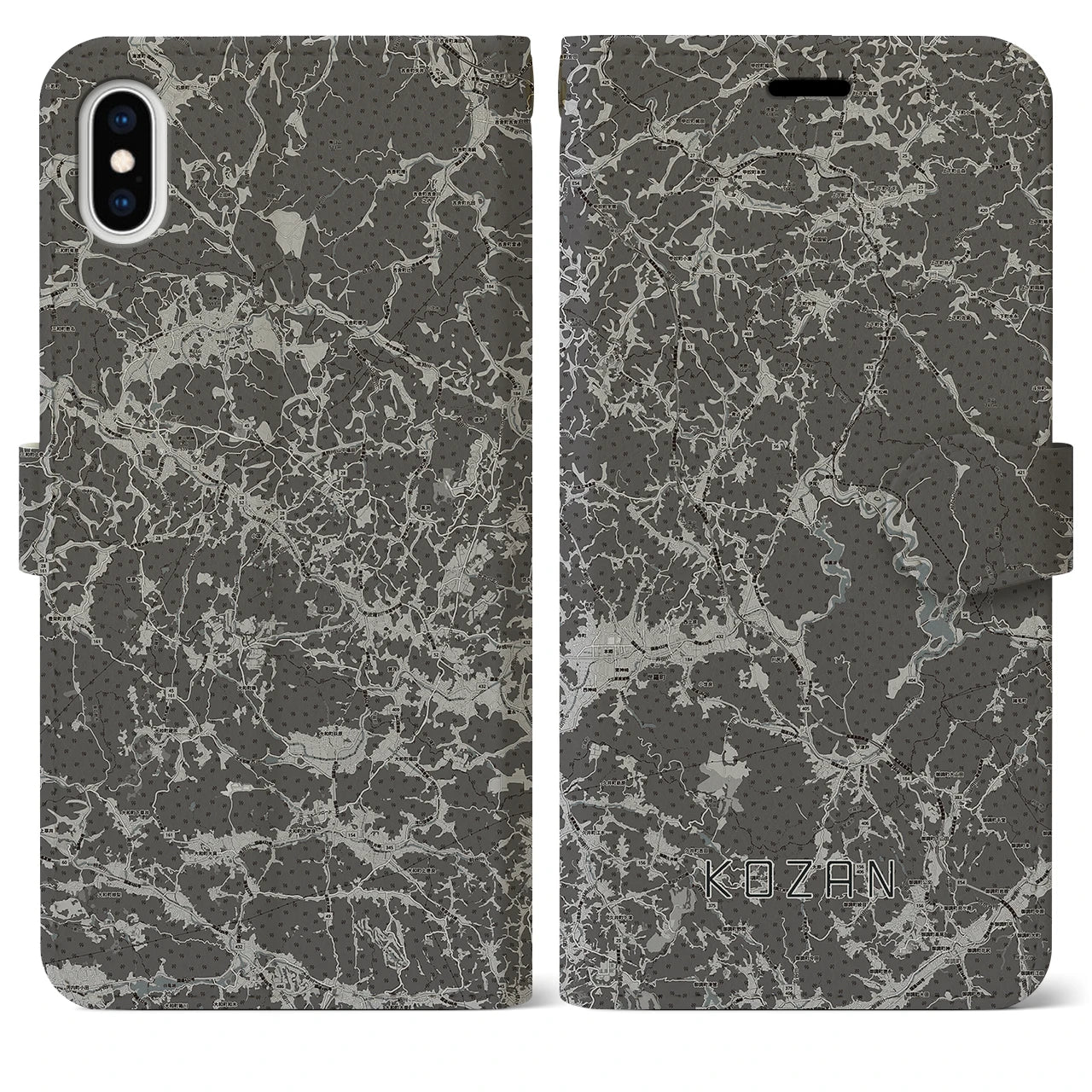 【甲山(広島県)】地図柄iPhoneケース(手帳タイプ)モノトーン・iPhone XS Max 用