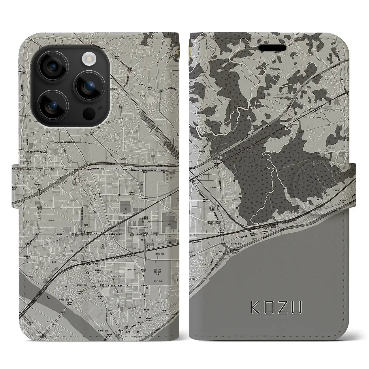 【国府津(神奈川県)】地図柄iPhoneケース(手帳タイプ)モノトーン・iPhone 16 用