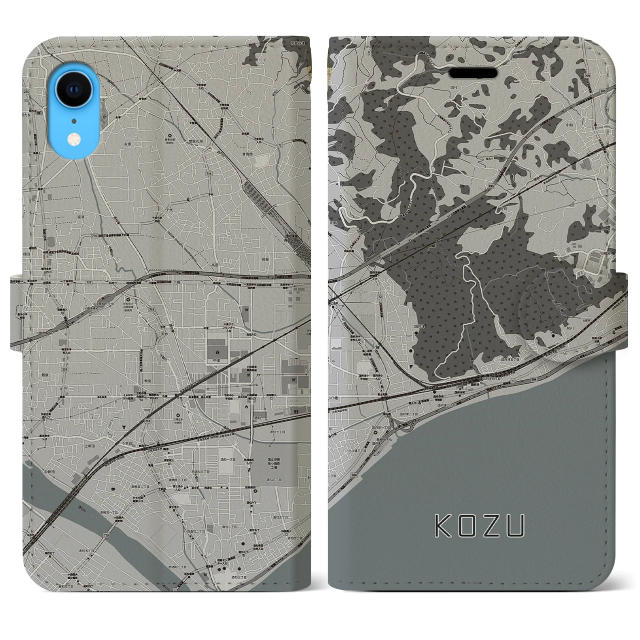 【国府津(神奈川県)】地図柄iPhoneケース(手帳タイプ)モノトーン・iPhone XR 用