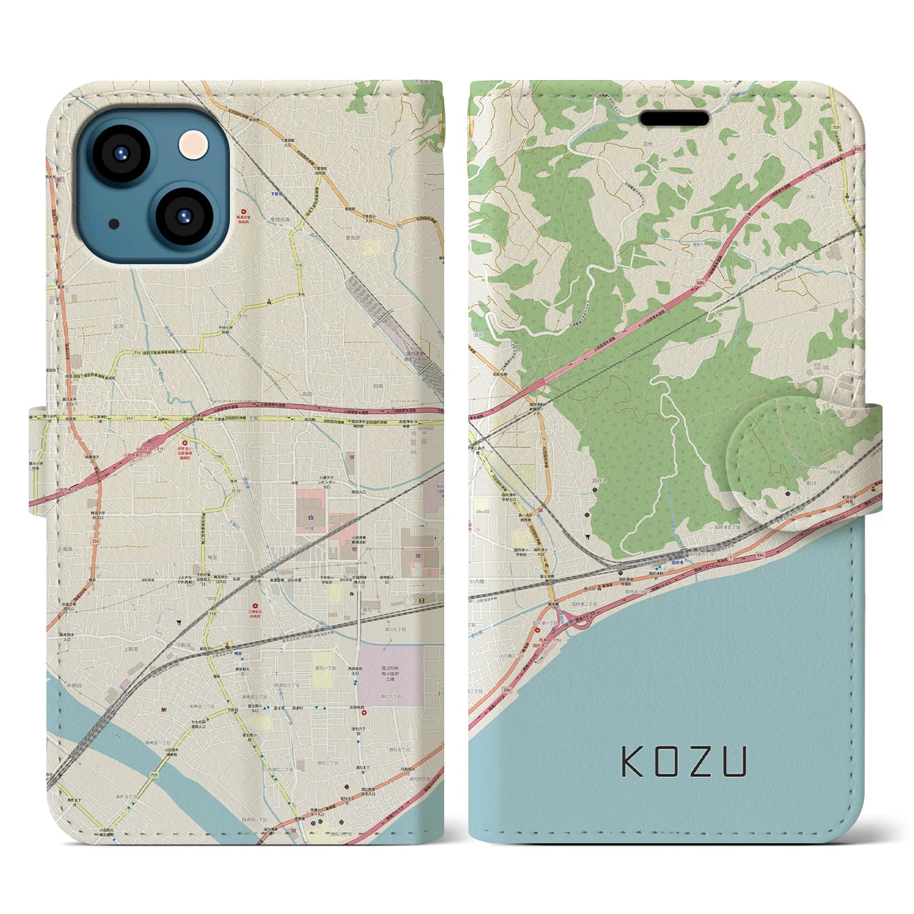 【国府津(神奈川県)】地図柄iPhoneケース(手帳タイプ)ナチュラル・iPhone 13 用