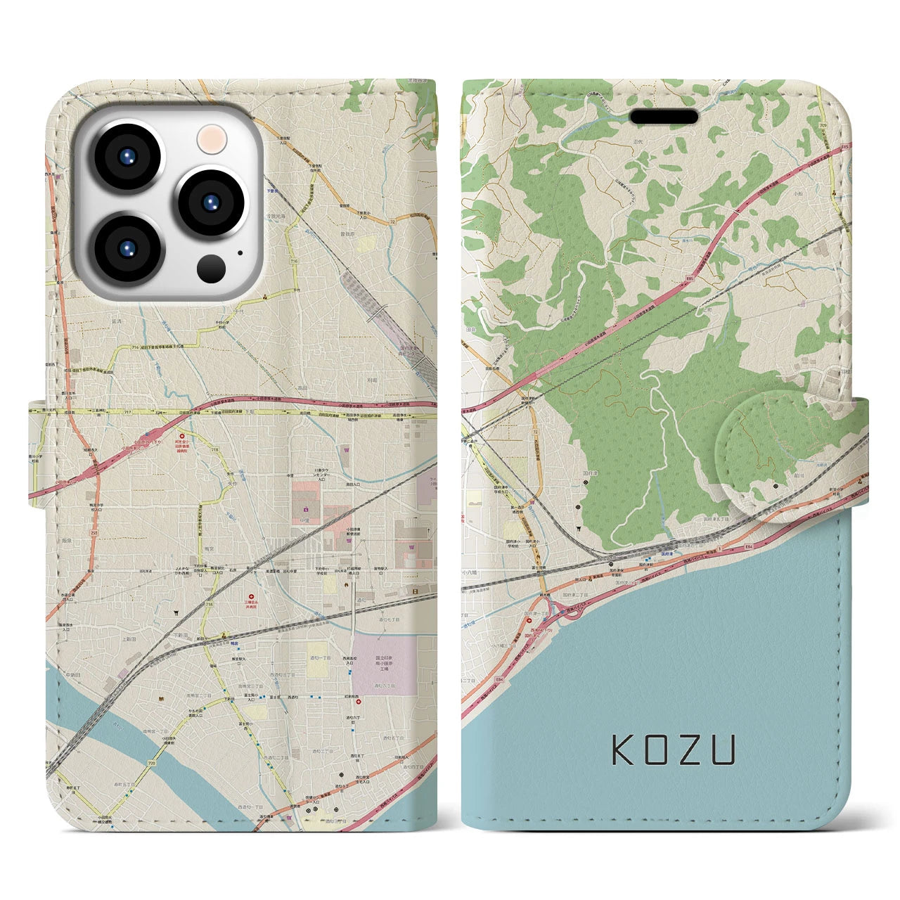 【国府津(神奈川県)】地図柄iPhoneケース(手帳タイプ)