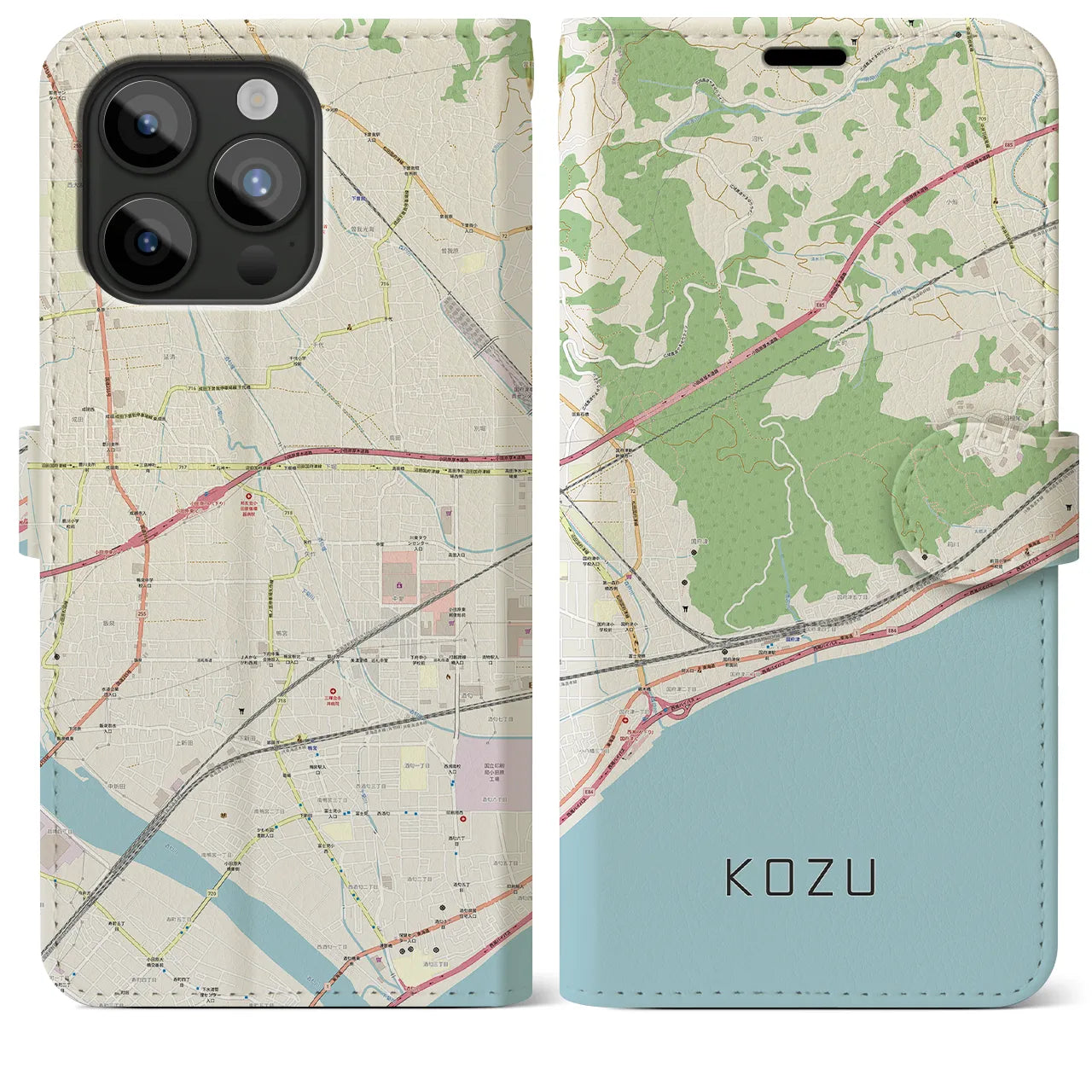 【国府津(神奈川県)】地図柄iPhoneケース(手帳タイプ)ナチュラル・iPhone 15 Pro Max 用