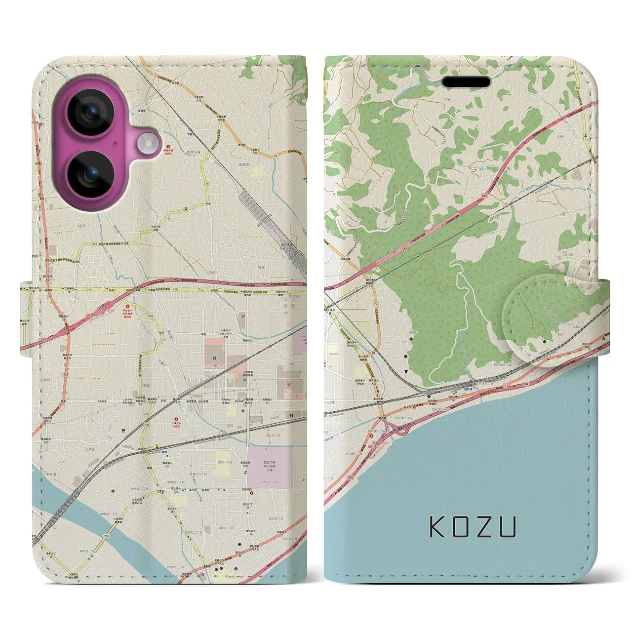 【国府津(神奈川県)】地図柄iPhoneケース(手帳タイプ)ナチュラル・iPhone 16 Pro 用