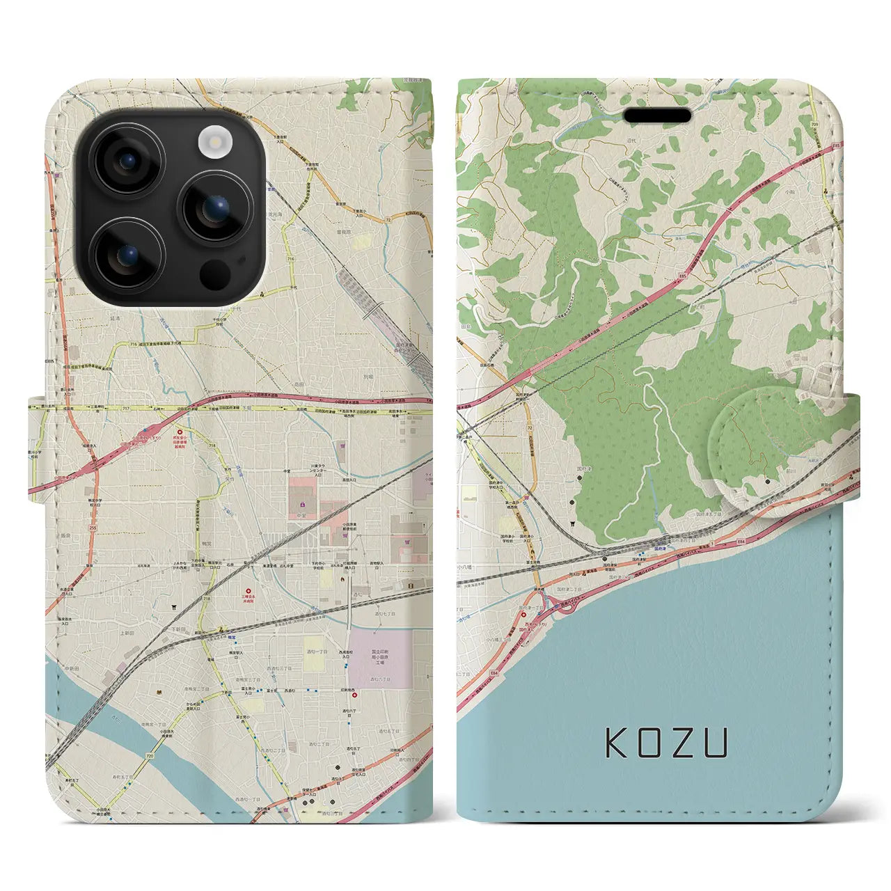 【国府津(神奈川県)】地図柄iPhoneケース(手帳タイプ)ナチュラル・iPhone 16 用