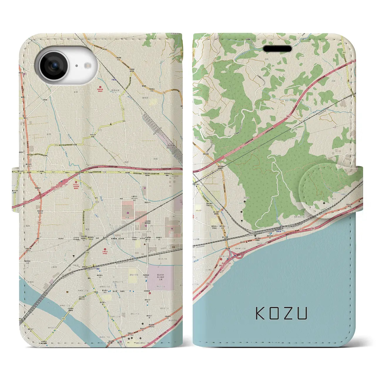 【国府津(神奈川県)】地図柄iPhoneケース(手帳タイプ)