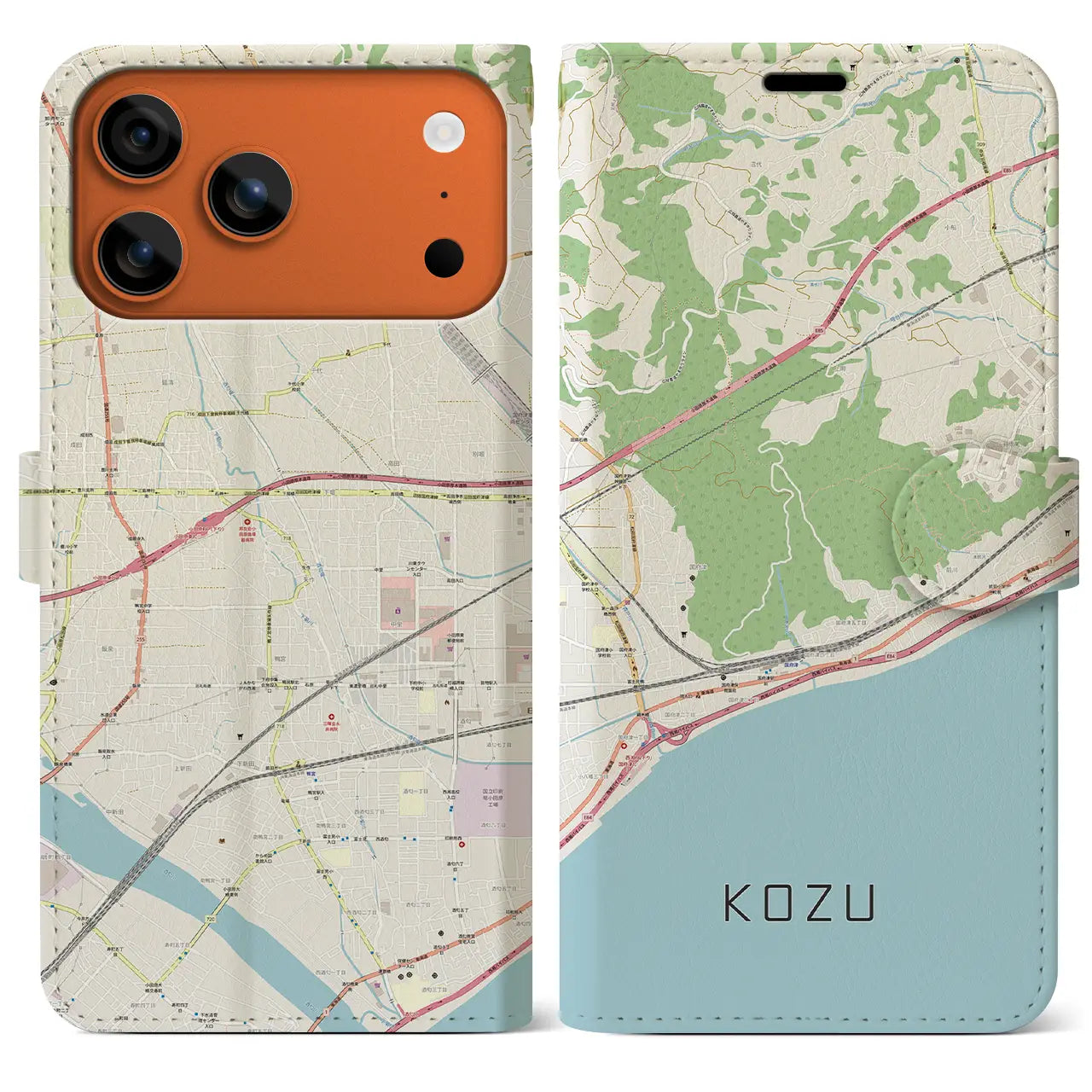 【国府津(神奈川県)】地図柄iPhoneケース(手帳タイプ)ナチュラル・iPhone 17 Pro Max 用