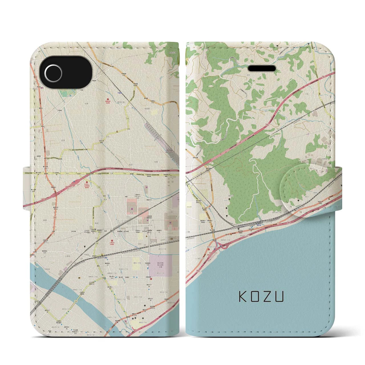 【国府津(神奈川県)】地図柄iPhoneケース(手帳タイプ)ナチュラル・iPhone SE(第3 / 第2世代) / 8 / 7 / 6s / 6 用