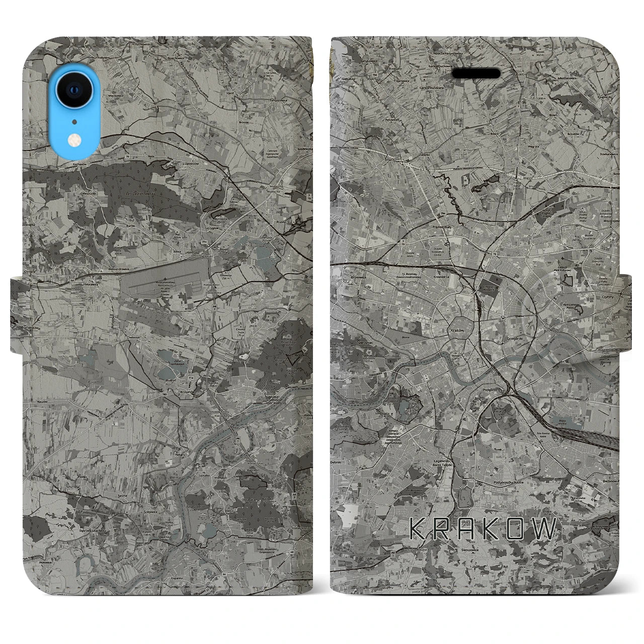 【クラクフ(ポーランド)】地図柄iPhoneケース(手帳タイプ)モノトーン・iPhone XR 用