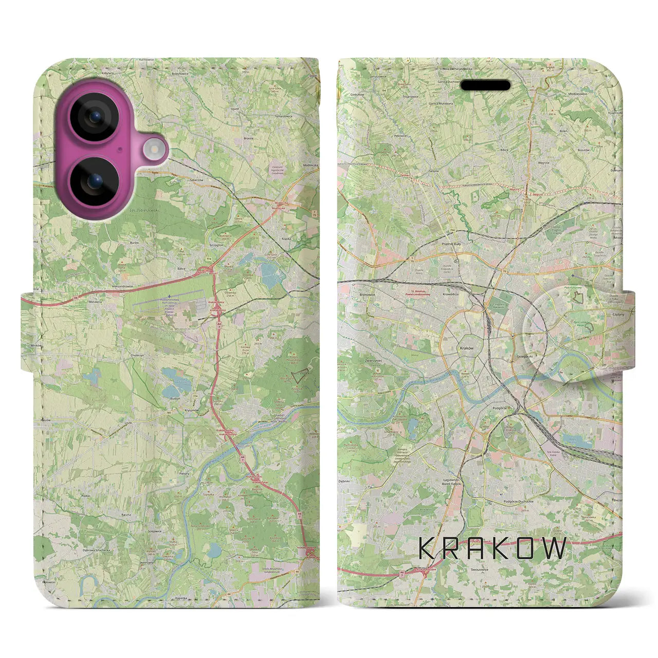 【クラクフ(ポーランド)】地図柄iPhoneケース(手帳タイプ)ナチュラル・iPhone 16 Pro 用
