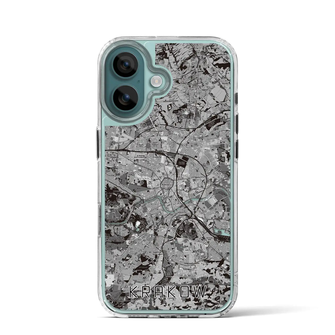 【クラクフ(ポーランド)】地図柄iPhoneケース(MagSafeタイプ)モノトーン・iPhone 16 Pro 用