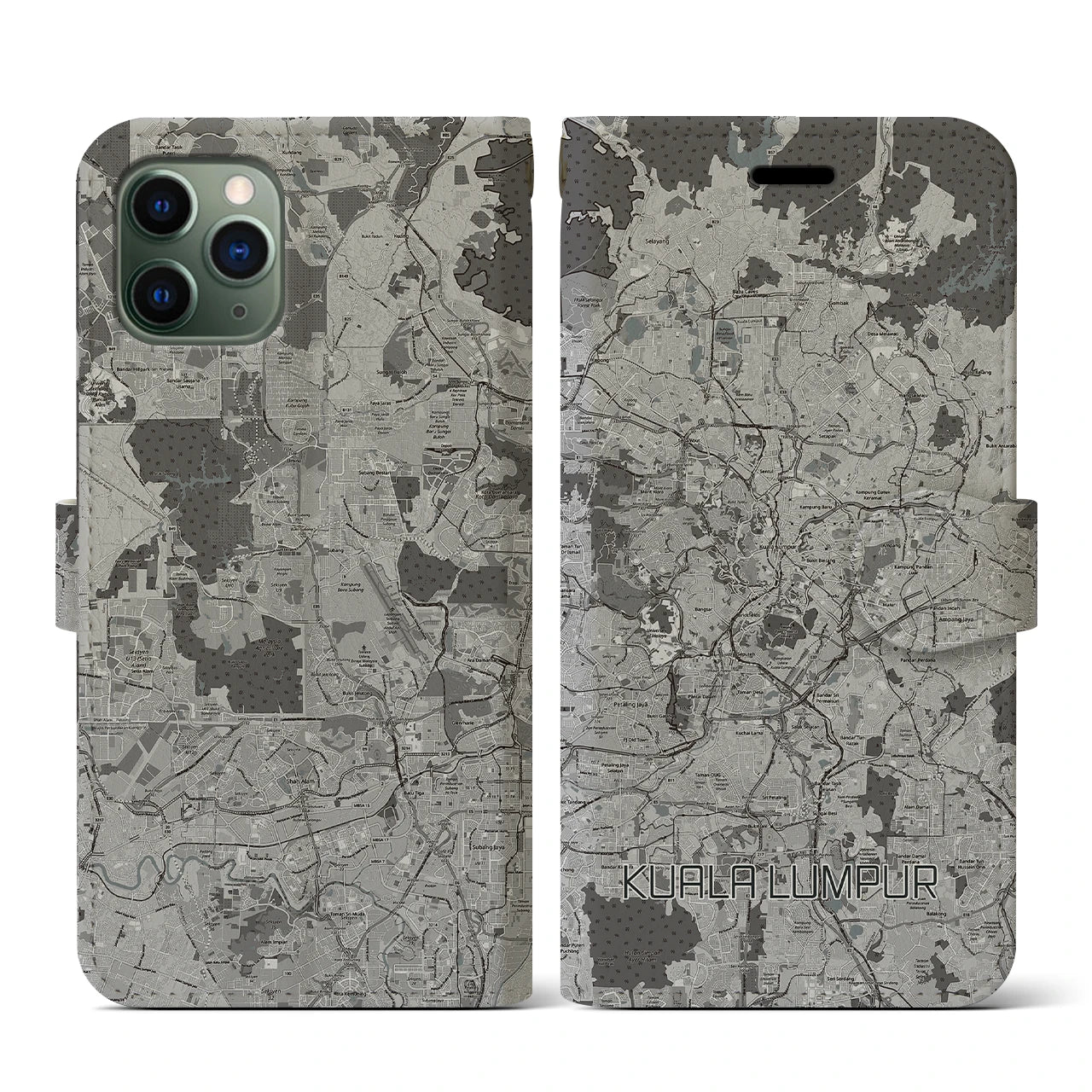【クアラルンプール(マレーシア)】地図柄iPhoneケース(手帳タイプ)モノトーン・iPhone 11 Pro 用