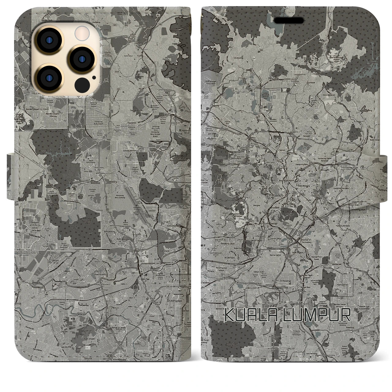 【クアラルンプール(マレーシア)】地図柄iPhoneケース(手帳タイプ)モノトーン・iPhone 12 Pro Max 用