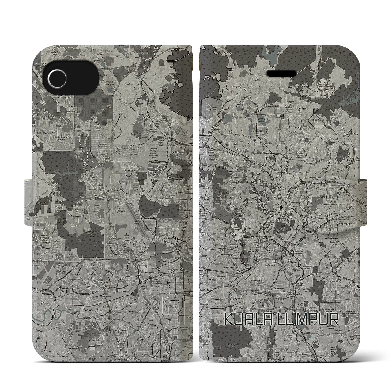 【クアラルンプール(マレーシア)】地図柄iPhoneケース(手帳タイプ)モノトーン・iPhone SE(第3 / 第2世代) / 8 / 7 / 6s / 6 用