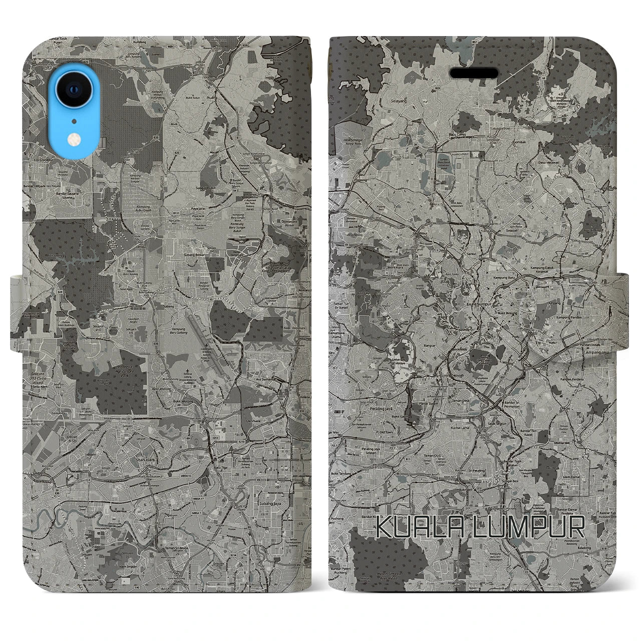 【クアラルンプール(マレーシア)】地図柄iPhoneケース(手帳タイプ)モノトーン・iPhone XR 用
