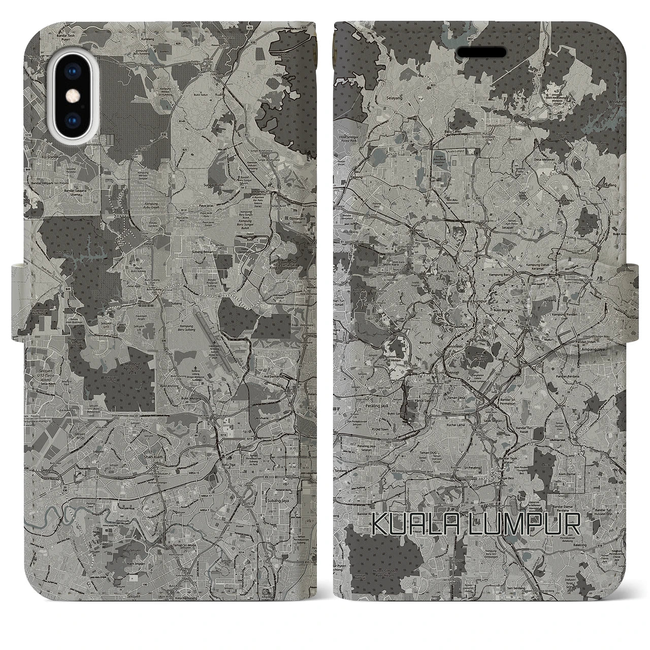【クアラルンプール(マレーシア)】地図柄iPhoneケース(手帳タイプ)モノトーン・iPhone XS Max 用