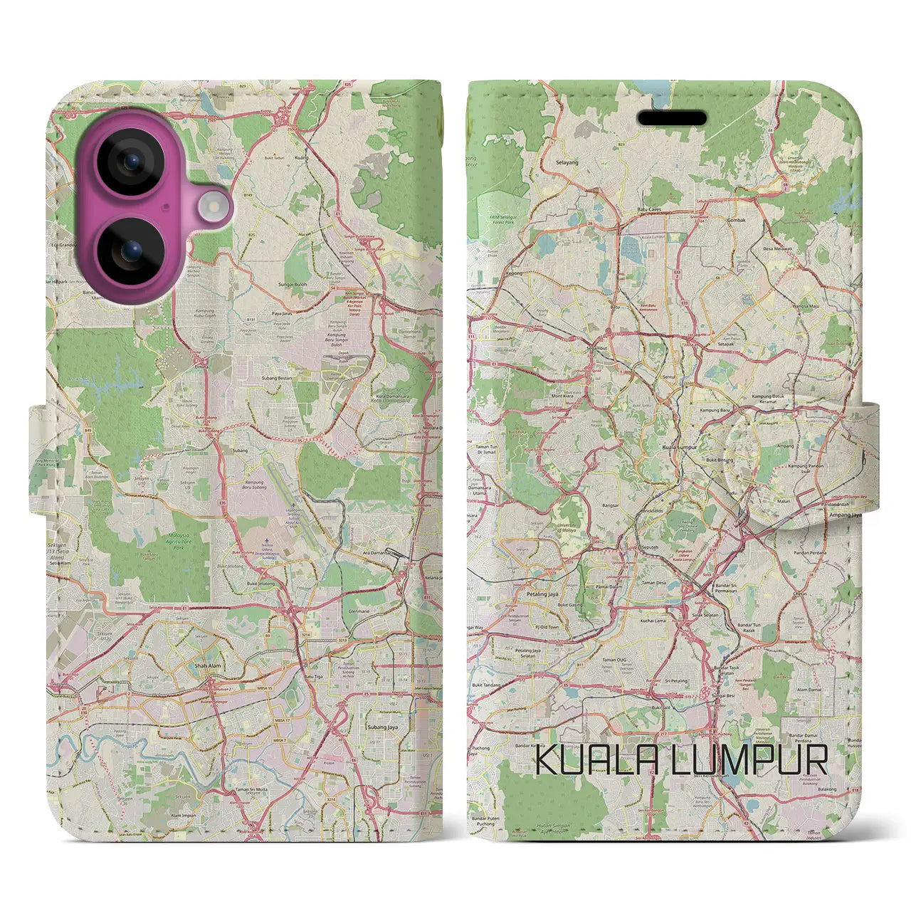 【クアラルンプール(マレーシア)】地図柄iPhoneケース(手帳タイプ)ナチュラル・iPhone 16 Pro 用