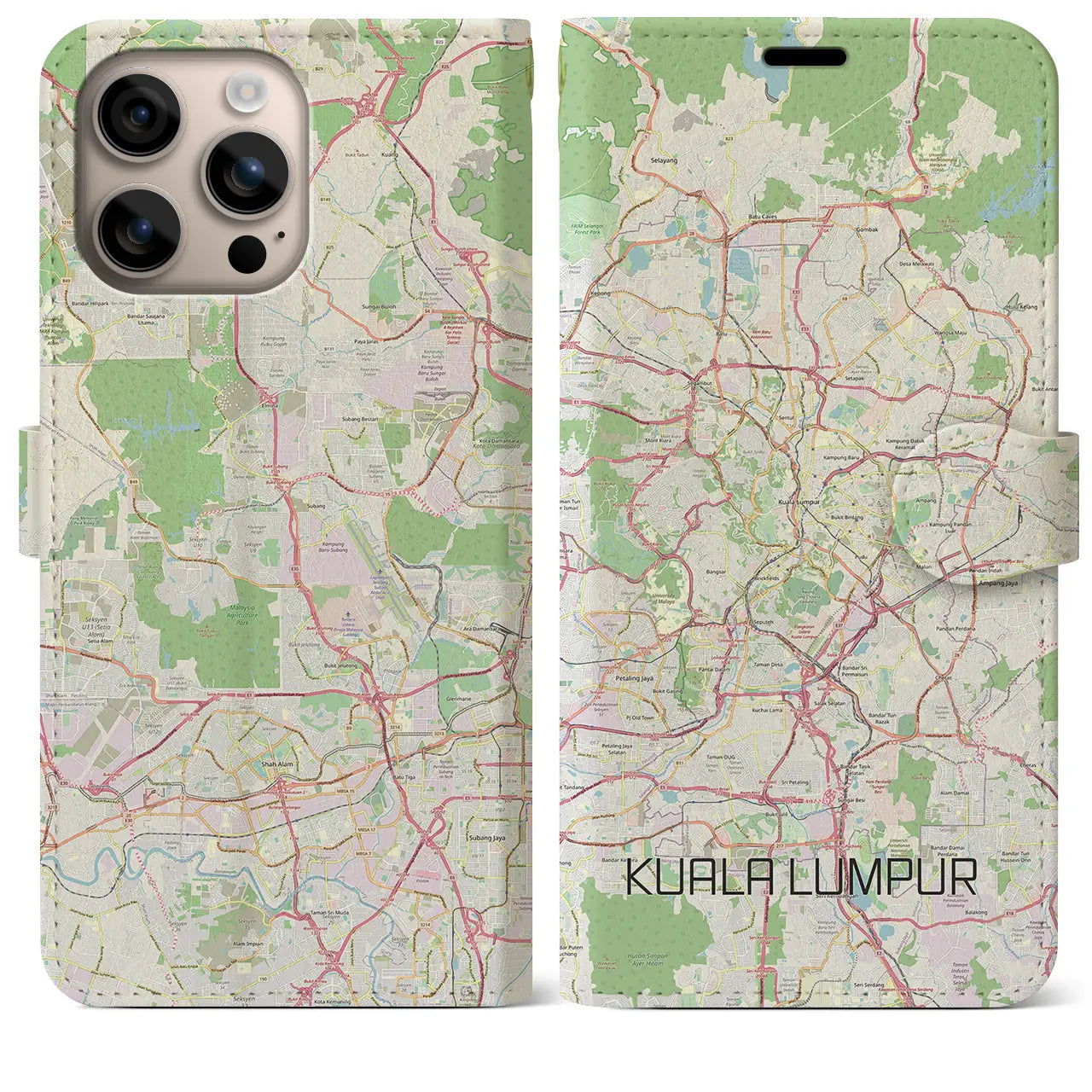 【クアラルンプール(マレーシア)】地図柄iPhoneケース(手帳タイプ)ナチュラル・iPhone 16 Plus 用