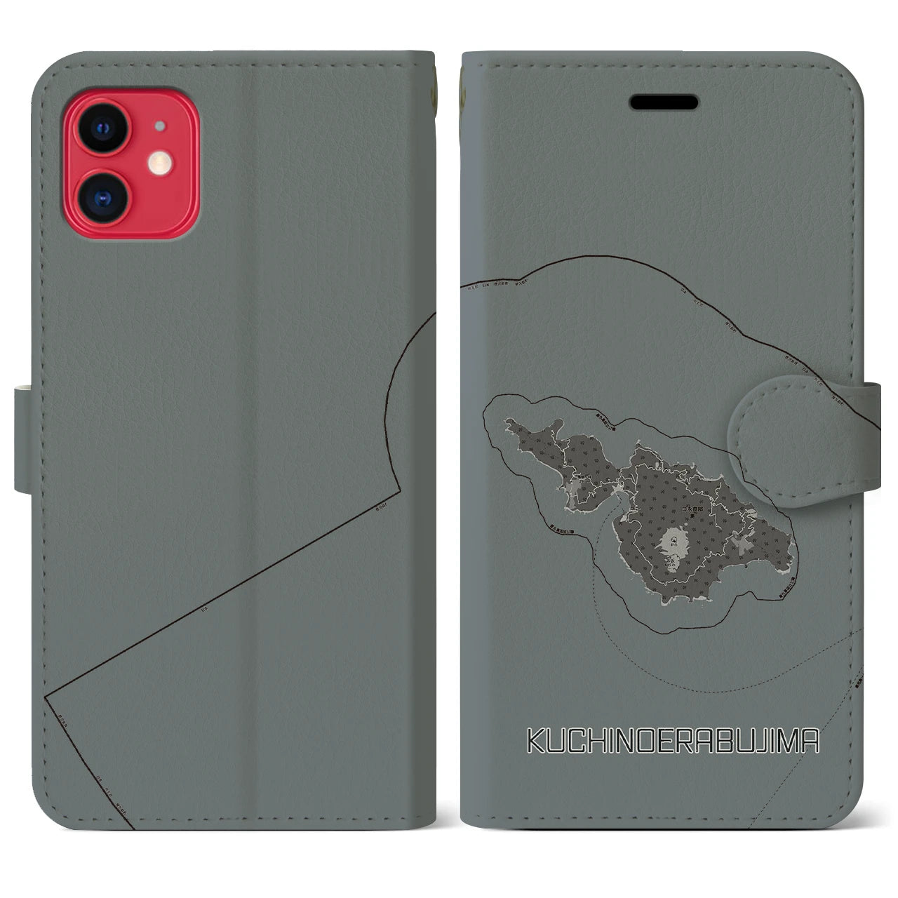 【口永良部島(鹿児島県)】地図柄iPhoneケース(手帳タイプ)モノトーン・iPhone 11 用