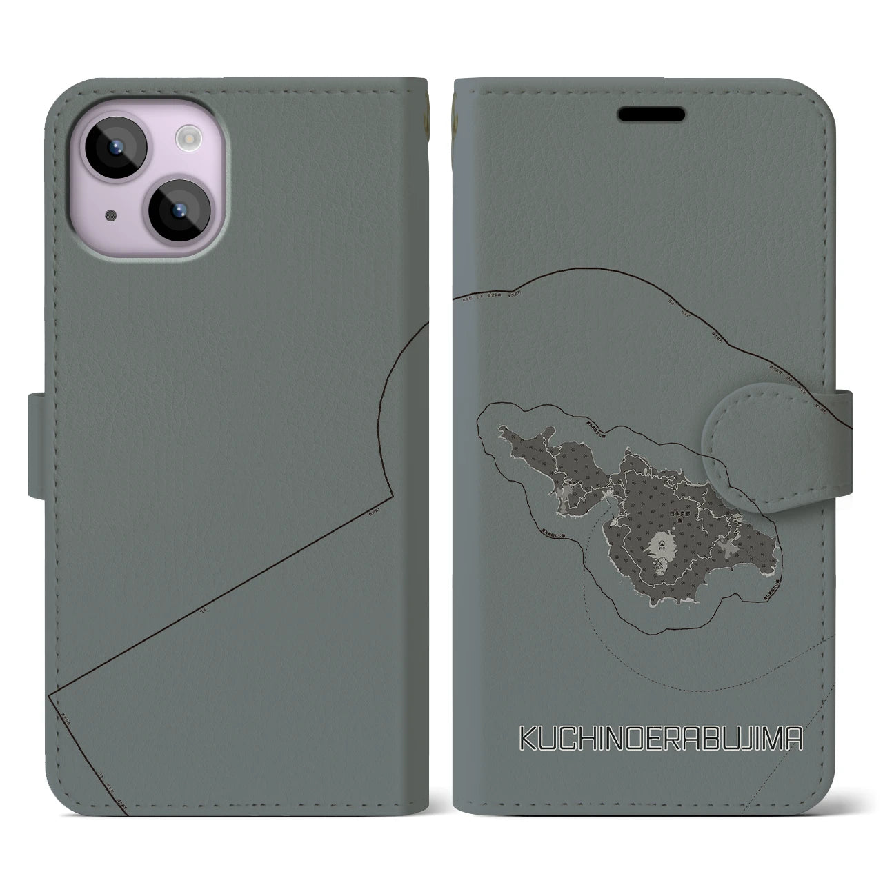 【口永良部島(鹿児島県)】地図柄iPhoneケース(手帳タイプ)モノトーン・iPhone 14 用