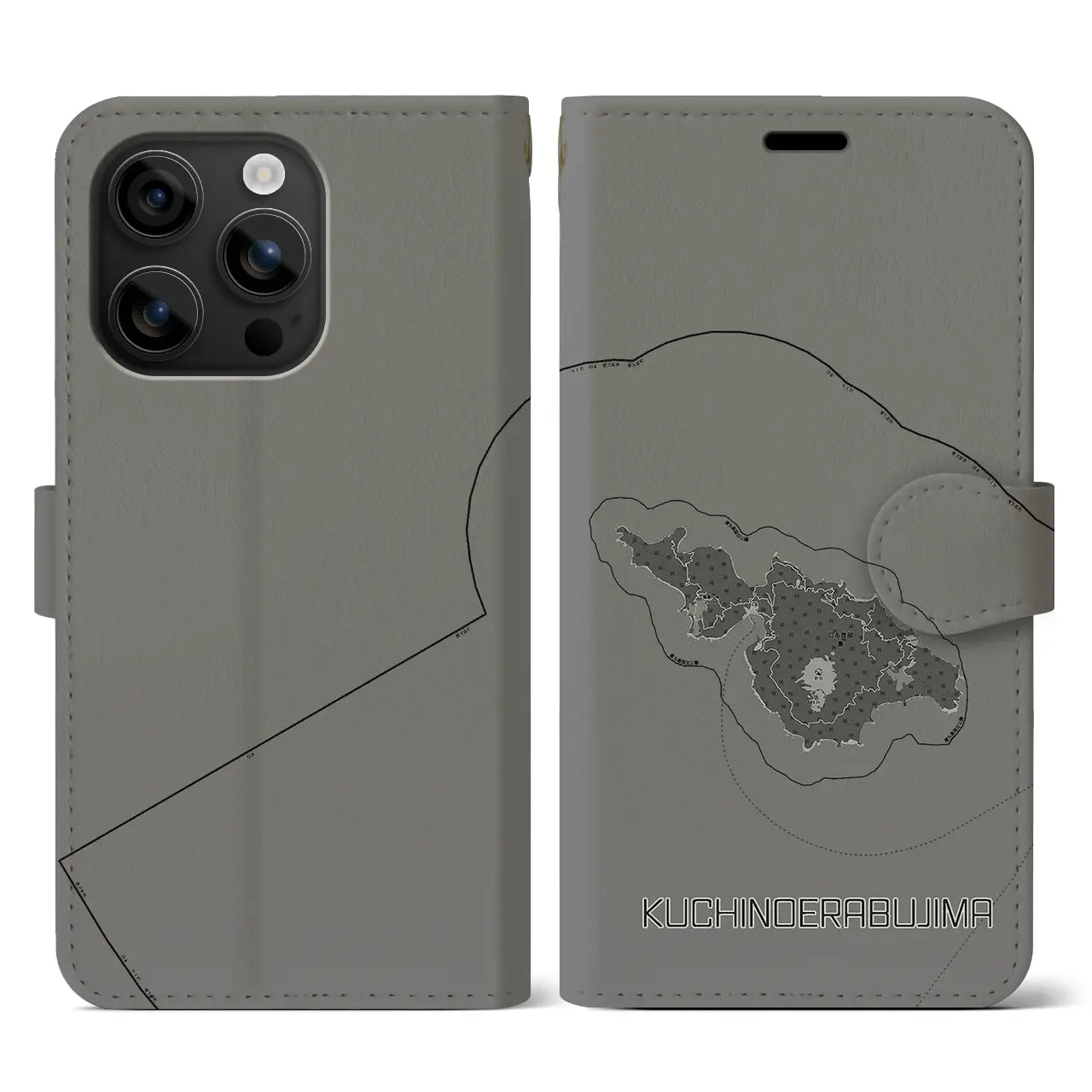 【口永良部島(鹿児島県)】地図柄iPhoneケース(手帳タイプ)モノトーン・iPhone 16 用