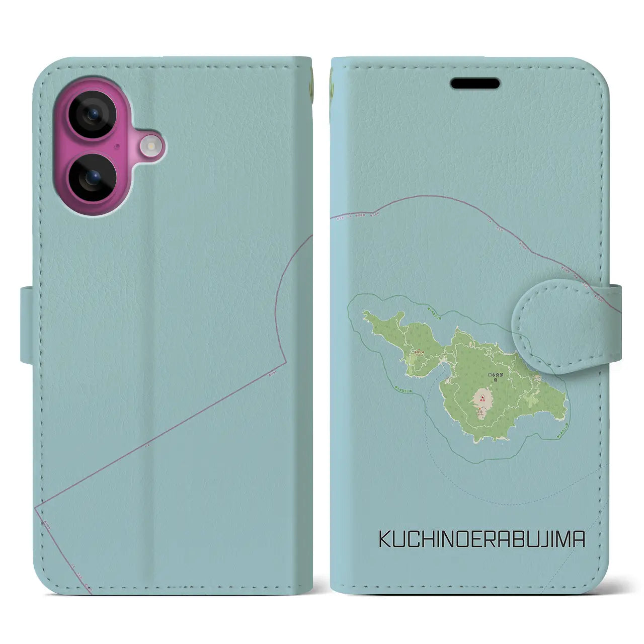 【口永良部島(鹿児島県)】地図柄iPhoneケース(手帳タイプ)ナチュラル・iPhone 16 Pro 用