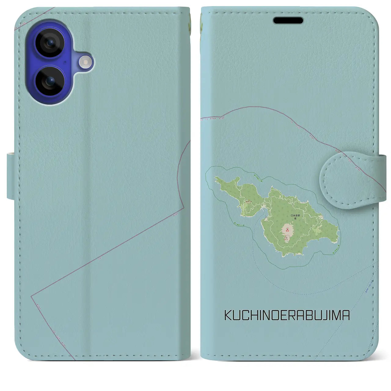 【口永良部島(鹿児島県)】地図柄iPhoneケース(手帳タイプ)ナチュラル・iPhone 16 Pro Max 用