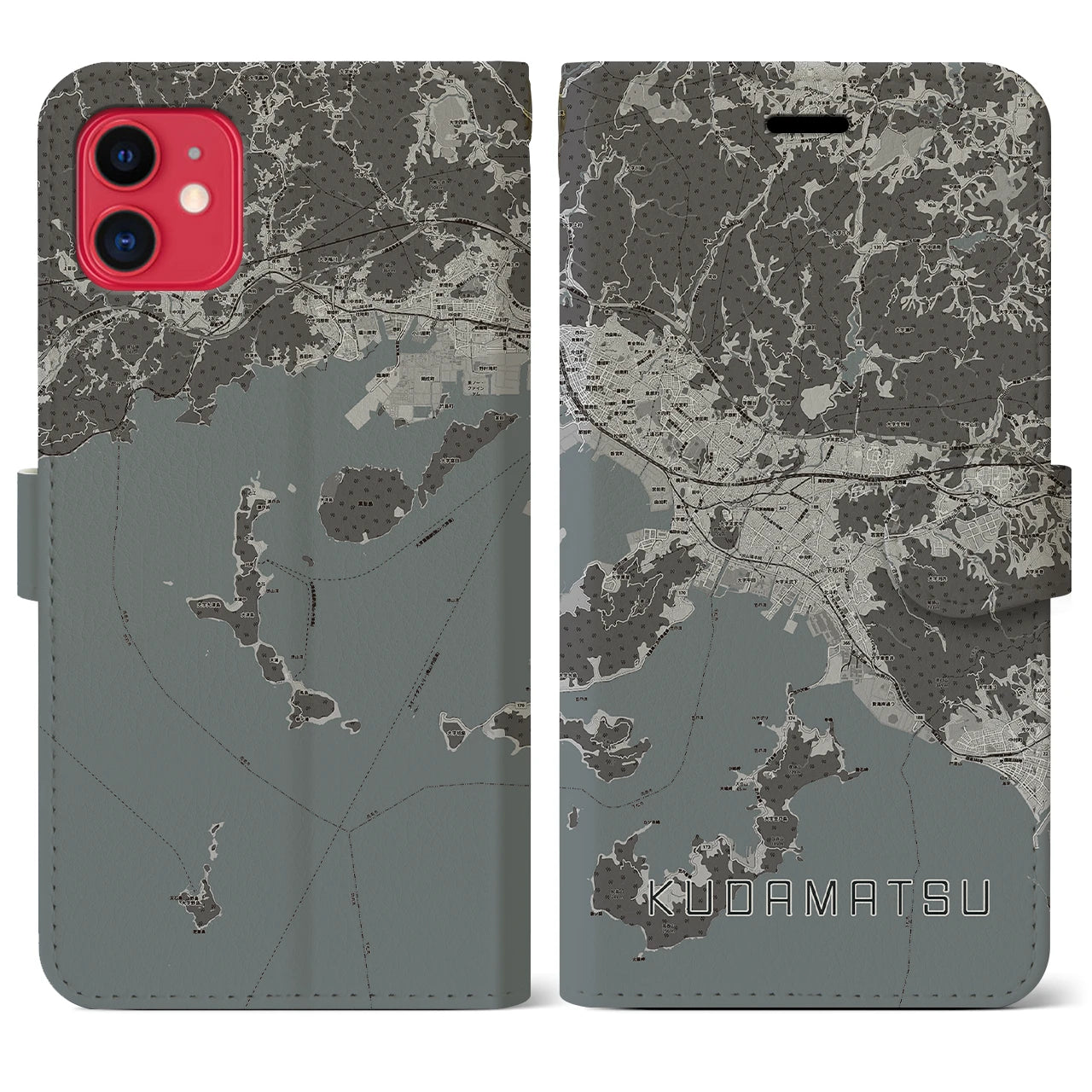 【下松(山口県)】地図柄iPhoneケース(手帳タイプ)モノトーン・iPhone 11 用