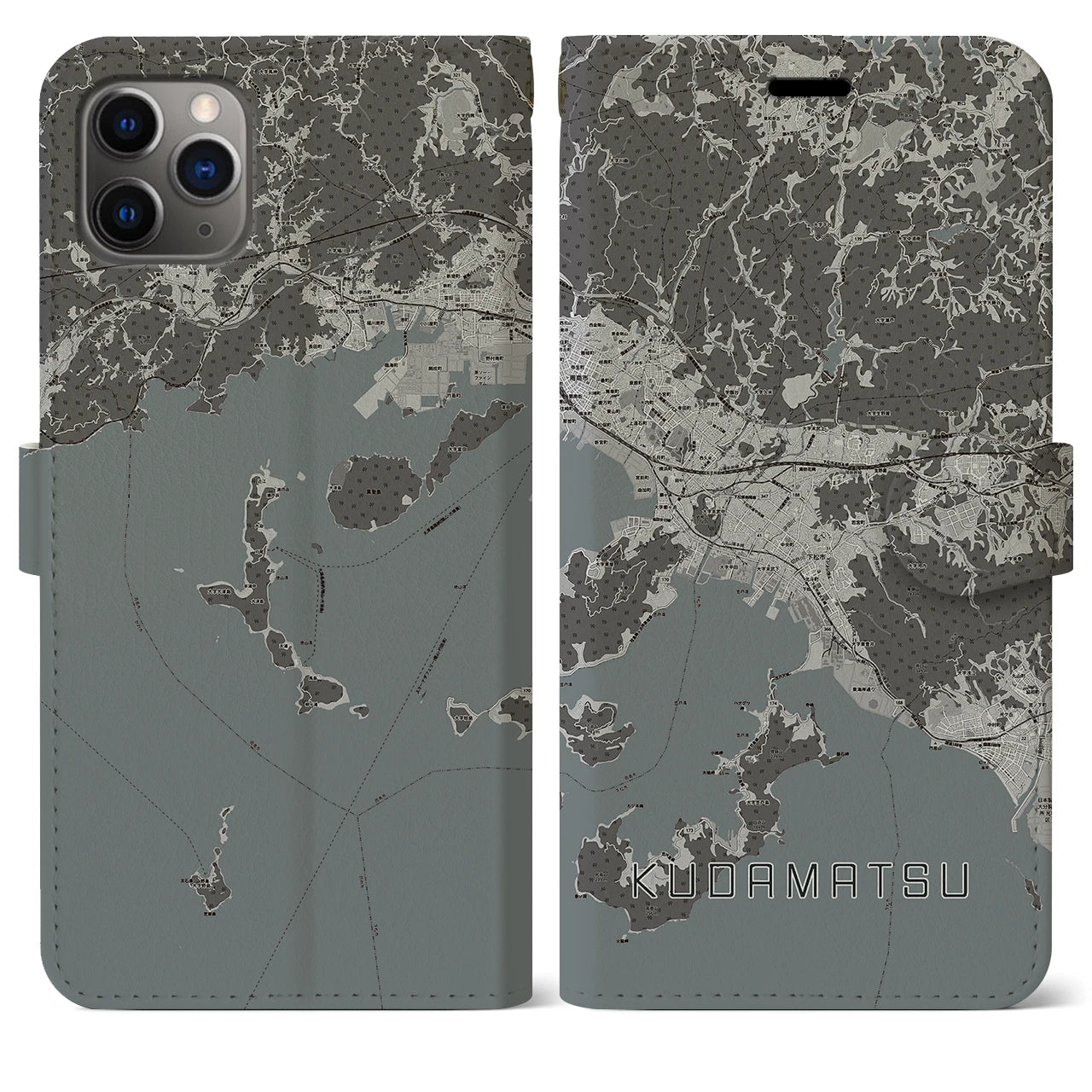 【下松(山口県)】地図柄iPhoneケース(手帳タイプ)モノトーン・iPhone 11 Pro Max 用