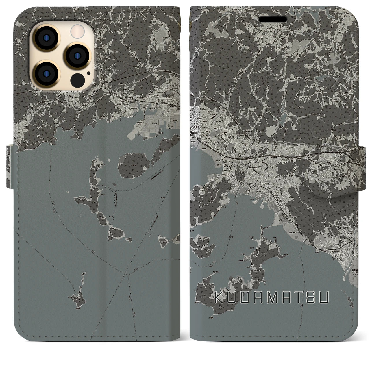 【下松(山口県)】地図柄iPhoneケース(手帳タイプ)モノトーン・iPhone 12 Pro Max 用