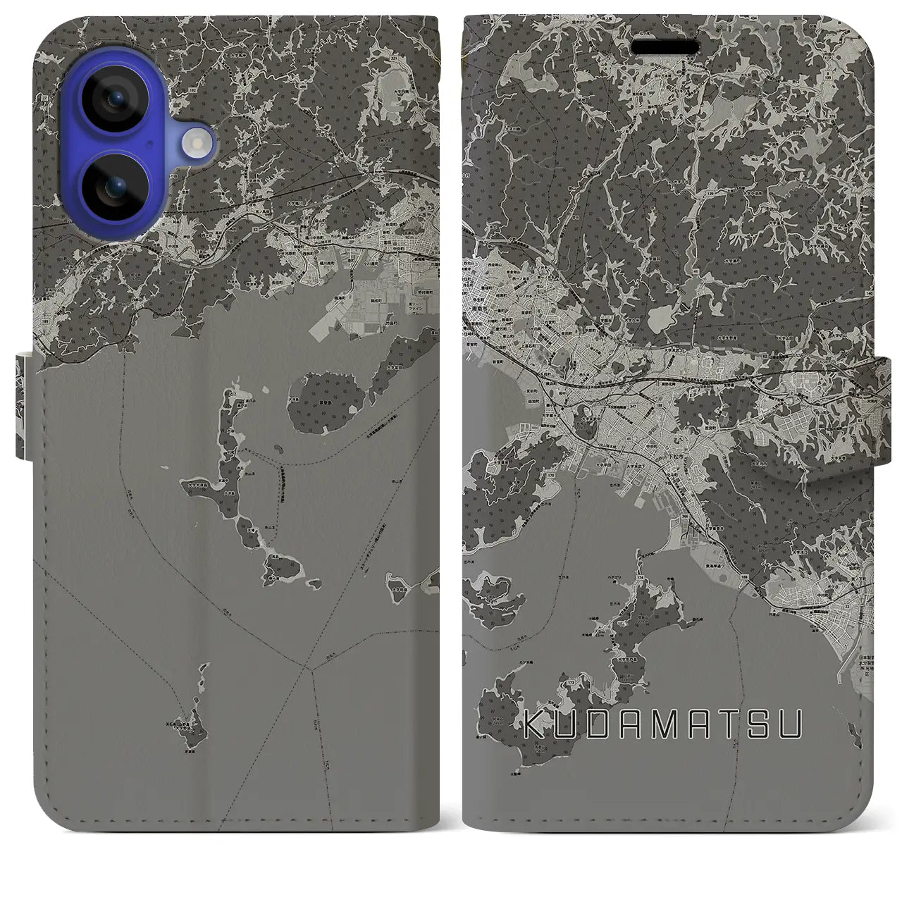【下松(山口県)】地図柄iPhoneケース(手帳タイプ)モノトーン・iPhone 16 Pro Max 用