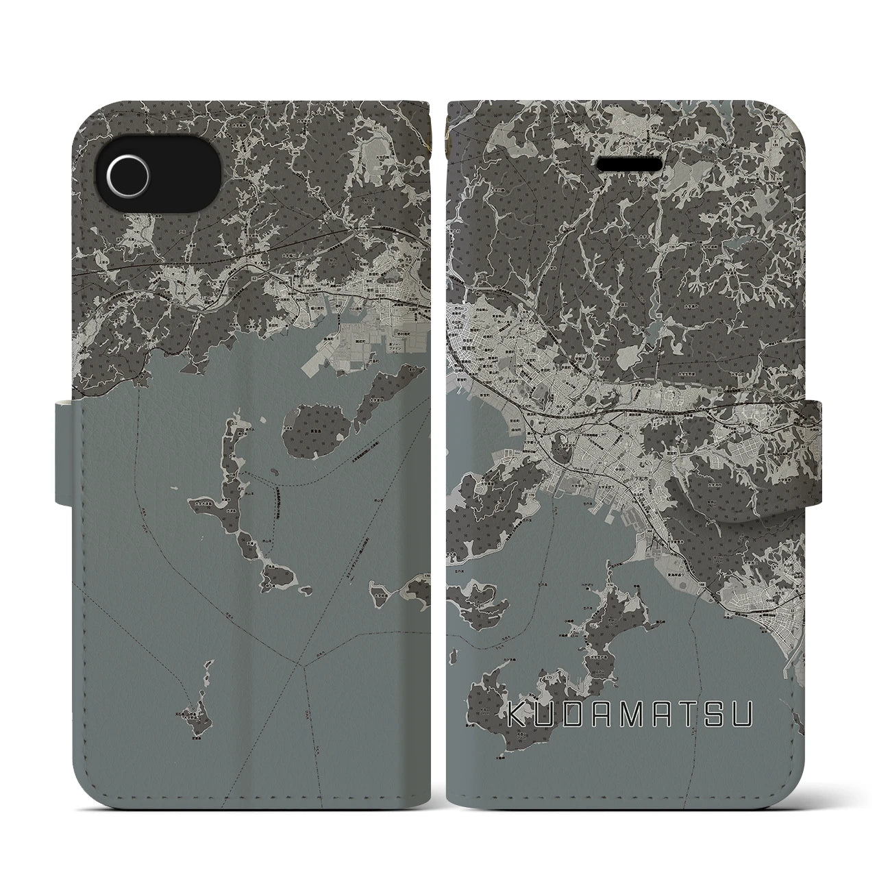 【下松(山口県)】地図柄iPhoneケース(手帳タイプ)モノトーン・iPhone SE(第3 / 第2世代) / 8 / 7 / 6s / 6 用
