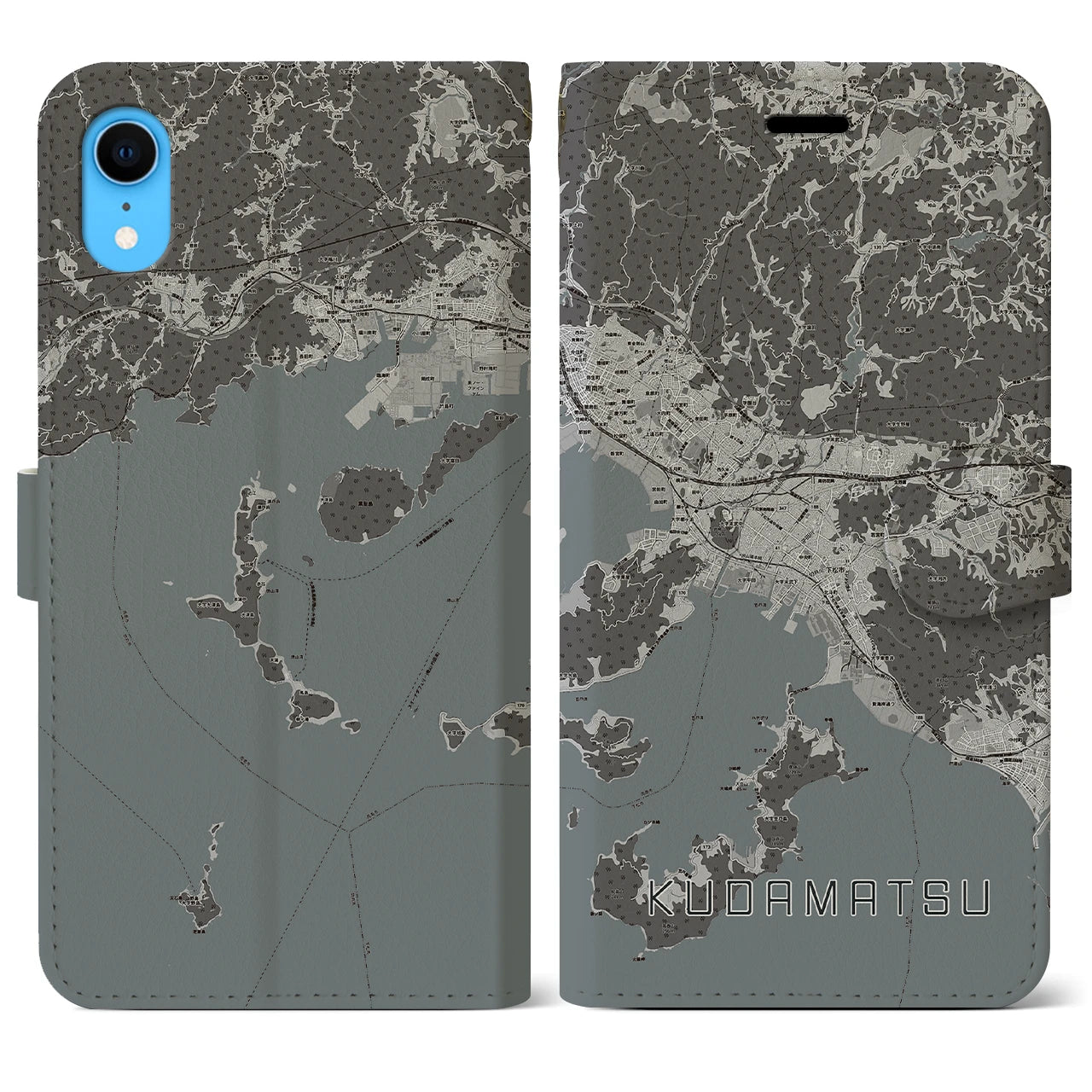 【下松(山口県)】地図柄iPhoneケース(手帳タイプ)モノトーン・iPhone XR 用