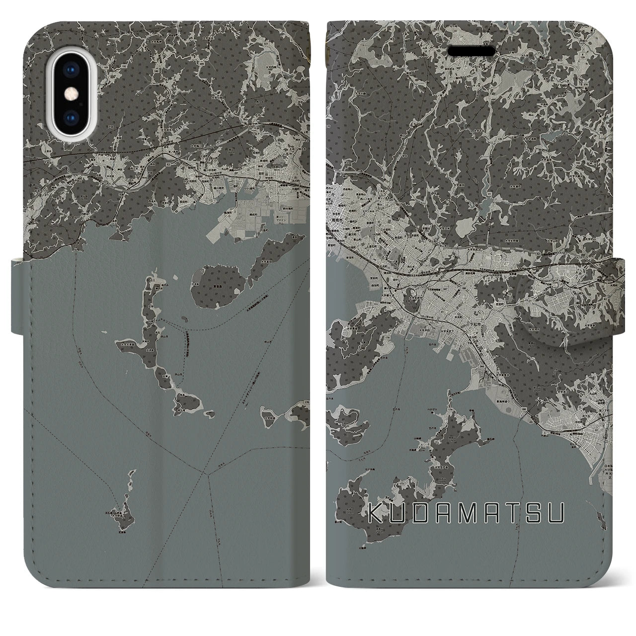 【下松(山口県)】地図柄iPhoneケース(手帳タイプ)モノトーン・iPhone XS Max 用