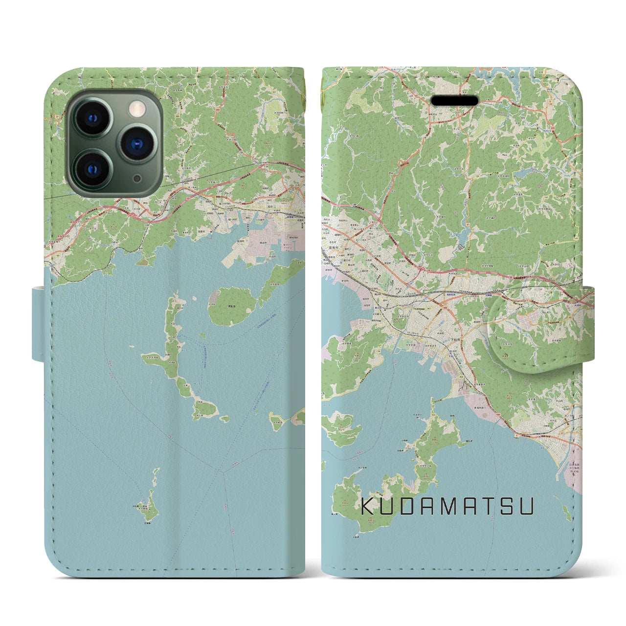 【下松(山口県)】地図柄iPhoneケース(手帳タイプ)ナチュラル・iPhone 11 Pro 用