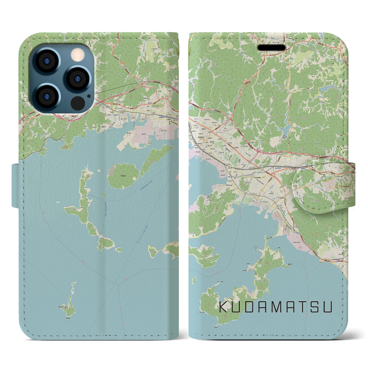 【下松(山口県)】地図柄iPhoneケース(手帳タイプ)ナチュラル・iPhone 12 / 12 Pro 用