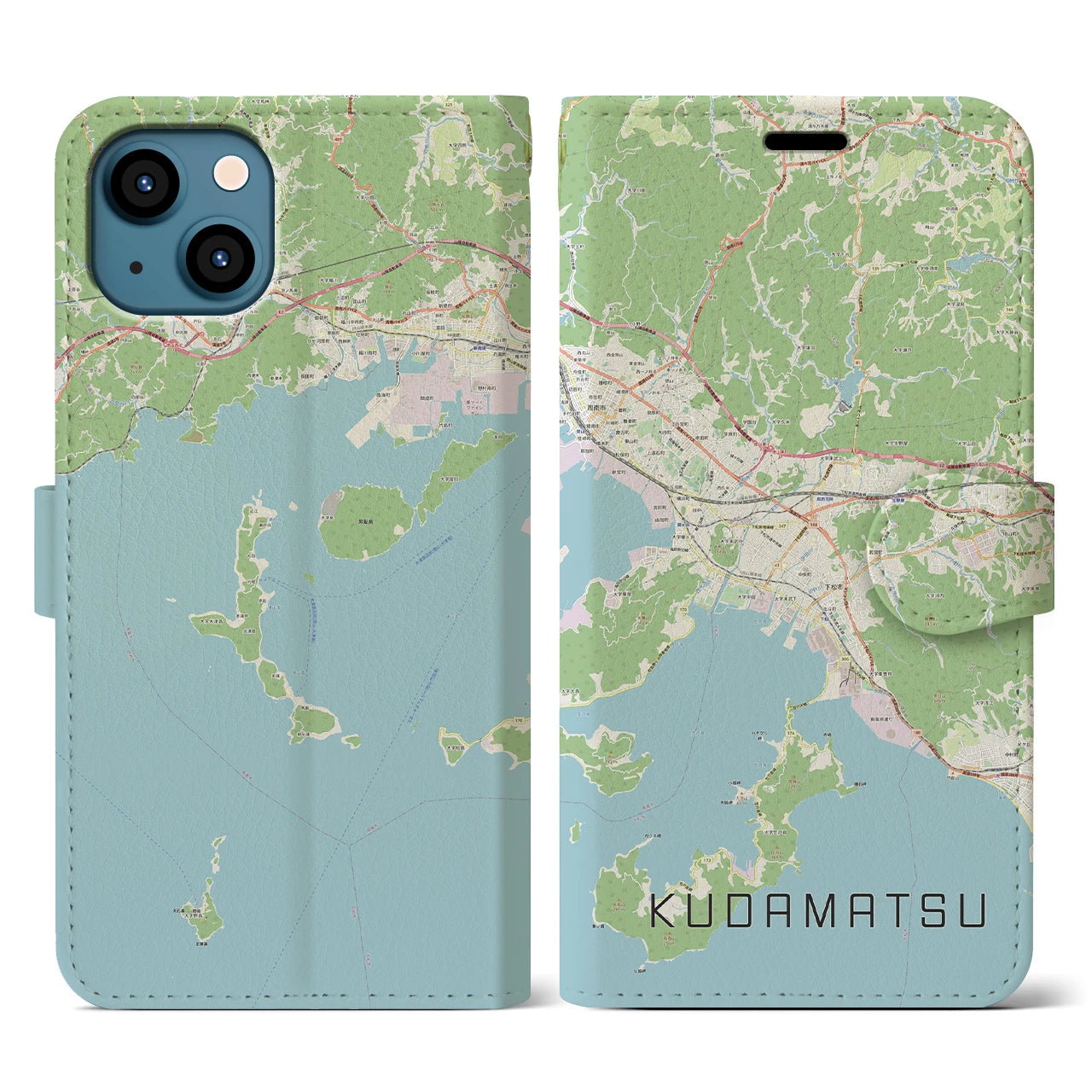 【下松(山口県)】地図柄iPhoneケース(手帳タイプ)ナチュラル・iPhone 13 用