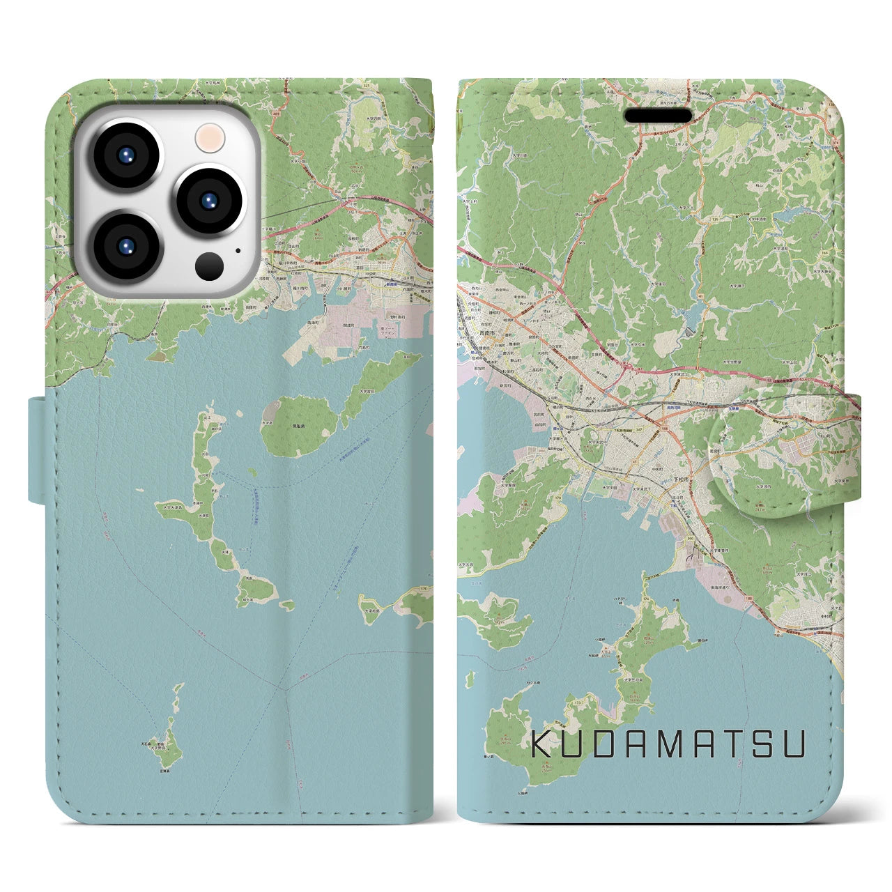 【下松(山口県)】地図柄iPhoneケース(手帳タイプ)ナチュラル・iPhone 13 Pro 用