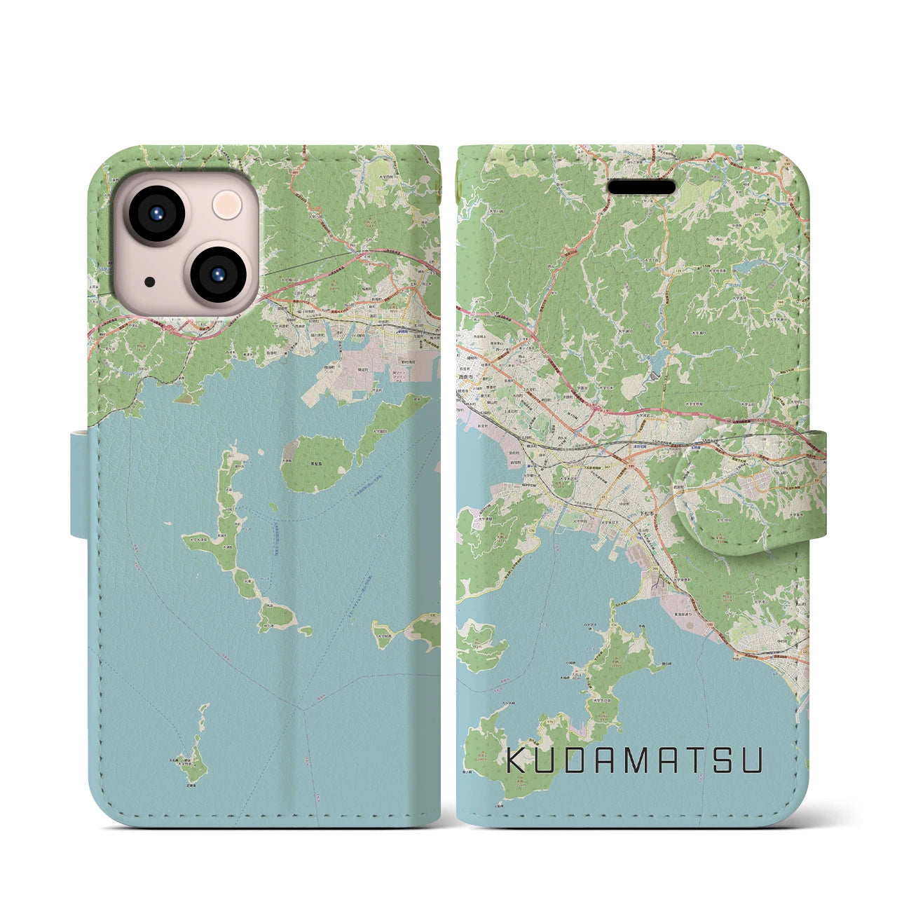 【下松(山口県)】地図柄iPhoneケース(手帳タイプ)ナチュラル・iPhone 13 mini 用