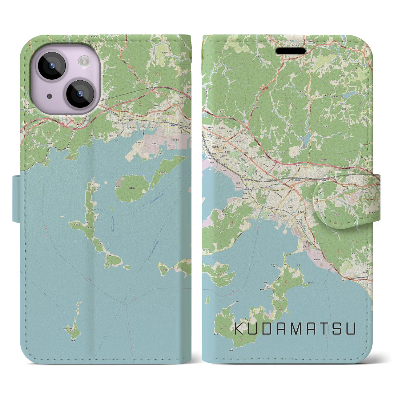 【下松(山口県)】地図柄iPhoneケース(手帳タイプ)ナチュラル・iPhone 14 用